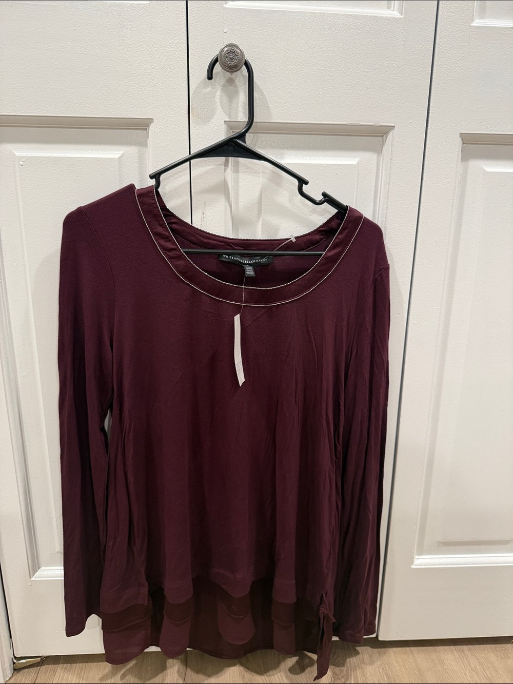 Long Sleeve Layered Hem Top in Deep Burgundy